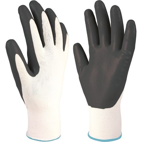 Guantes de poliéster y palma de nitrilo (Talla 8) color blanco y gris (1/5)