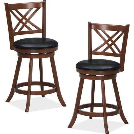 Set of 2 Bar Stools Counter Height Chair Pub 360 °Swiveling Upholstered Seat 24" (1/5)