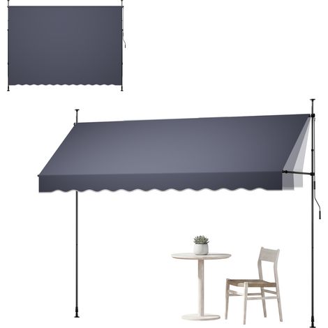 VEVOR Tenda da Sole Retrattile Manuale 350 cm per Esterni, Tendalino Parasole Retrattile Colore Grigio Scuro, Altezza Regolabile, con Manovella Manuale, per Cortile Giardino Balcone Garage Vetrina (1/5)