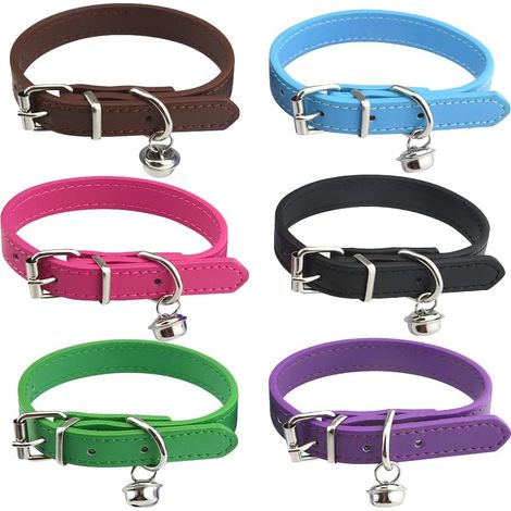 Lot de 6 colliers en cuir avec clochettes, réglables de 8 à 11 pouces pour chats, chiots et chatons (1/5)
