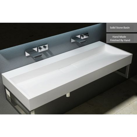 Bathroom Cloakroom 1200 x 460mm (WxD) Cast Stone Resin Bathroom Basin - Wall Hung Or Countertop basin  Sink No Tap Hole - Concealed Waste - Durovin Bathrooms (1/5)