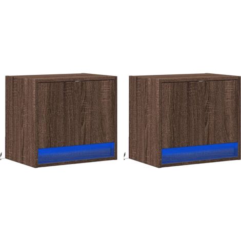 Set di 2 comodini da parete 45 x 31 x 40,5 cm con luci LED in legno ingegnerizzato marrone DEC036141