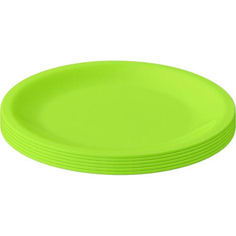 Lot de 6 assiettes en plastique, vert clair, Ø 23,5 cm, plates, incassables, réutilisables, passent au micro-ondes et au lave-vaisselle, sans BPA, camping, pique-nique, fête (1/5)