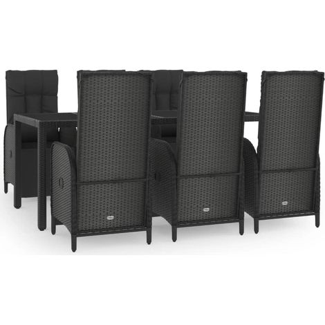 Maison Exclusive - Set da Pranzo da Giardino 7 pz Nero con Cuscini in Polyrattan (1/5)
