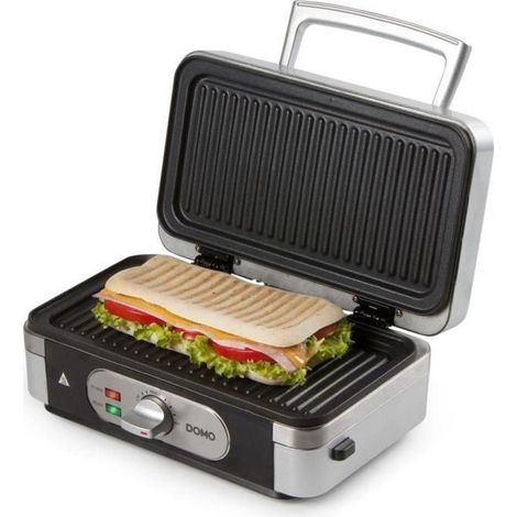 Gaufrier multifonction 1000W – 3 plaques antiadhésives – Thermostat réglable – Pour croques et gaufres – Domo