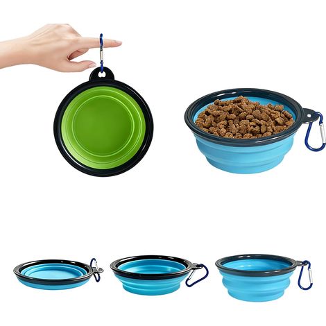 2 Pack Large Collapsible Dog Bowls with Carabiners, Portable Food (1/5)