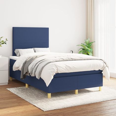 Sommier à lattes de lit avec matelas Bleu 120x200 cm Tissu (1/5)