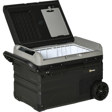 Glacière voiture 40 L compresseur éclairage LED poignées roulettes transport 12/24V CC 110-240V CA gris noir