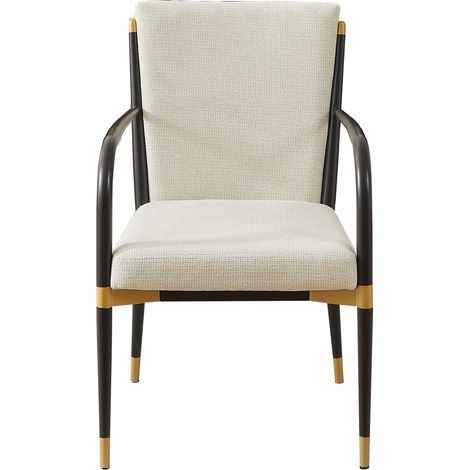 ELVMI Lot de 2 Chaises de Salle à Manger avec Accoudoirs, Cadre Noir et Détails Dorés, Tissu, Beige (1/5)
