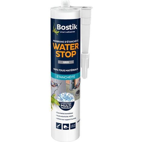 Bostik – Membrane d'étanchéité Waterstop 290ml – Couleur gris – Application facile au rouleau ou brosse – Résistance aux intempéries