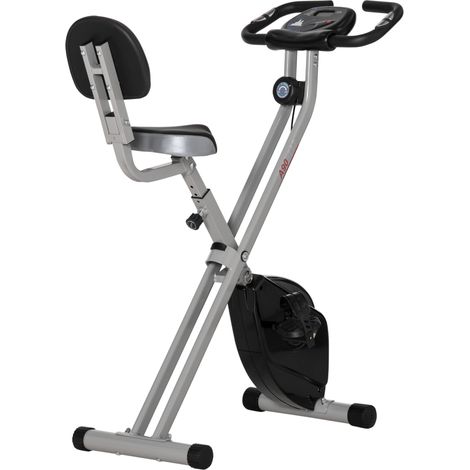 Vélo d'appartement pliable, vélo de fitness d'intérieur avec 8 niveaux de résistance magnétique, dossier et selle ajustables, écran LCD multifonction et capteur de pulsations cardiaques, noir (1/5)