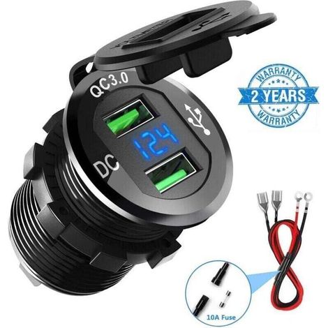 12V/24V Dual QC3.0 USB-Autoladegerät, Schnelllade-Autoladegerät, Zigarettenanzünderadapter mit digitaler LED-Anzeige für Motorrad, Wohnwagen, LKW usw. (1/5)