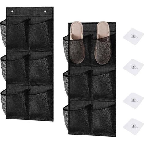 Ensemble de 3 sacs de rangement muraux, 6 poches, pour ranger divers articles et chaussures, avec sac de rangement suspendu (noir). (1/5)