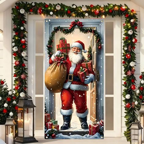Rideau De Porte De Noël - Bonhomme De Neige Et Père Noël - 180 X 90 Cm - Décoration Festive Pour Entrée - 1 Pièce (1/5)