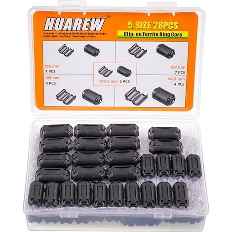 5 Valeurs 28 Pcs Noir Clip-on Ferrite Anneau Noyau RFI EMI Suppresseur de Bruit Clip de Câble pour 3.5mm 5mm 7mm 9mm 13mm Diamètre Câble