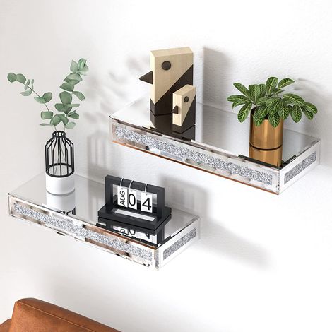 Cerrie Rectangle Glass 2 Piece Floating Shelf Wall Mounted Shelves (1/5)