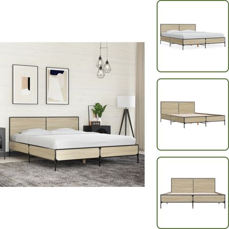 Cadre de lit sans matelas chêne sonoma 150x200 cm - Cadre De Lit - Lit Double - Lit En Bois - Lit Design - Literie (1/5)