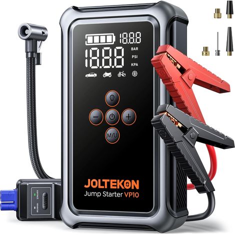 5000A Booster Batterie Voiture avec Gonfleur 150 PSI, Démarreur Batterie Voiture (Tous Gaz ou 10,0 L Diesel), 12V Jump Starter avec 5 Modes d'inflation, 3 Modes LED, Écran, Démarrage Forcé (1/5)