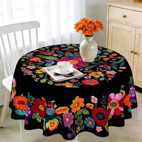 Nappe ronde 140 cm résistant aux intempéries motif floral polyester pour jardin & cuisine