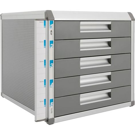 Boîte de rangement, verrouillable, design à 5 compartiments, gris (1/2)