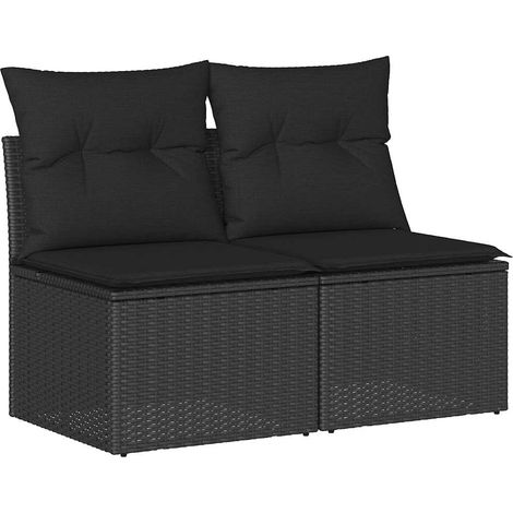 Salon de jardin avec coussins 2 pcs  Mobilier de jardin noir résine tressée acacia (1/5)