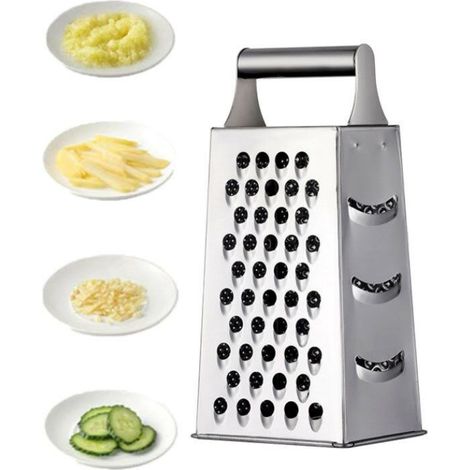 Râpe 4 côtés en Acier Inoxydable - Râpe de Cuisine pour râper grossièrement et Fine, pour Fruits, légumes, Carottes, Fromage, Passe au Lave-Vaissellee (argent) (1/5)
