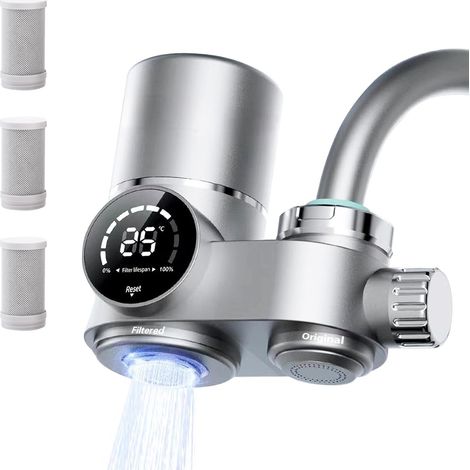 Filtre à eau pour robinet, avec lumière UV et Affichage LED, Enlève le plomb, le chlore et les métaux lourds (Inclure 3 cartouche filtrante) (1/5)