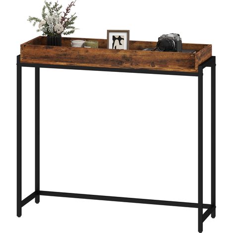 Table d'entrée, console étroite, métal, panneaux de particules, brun rustique (1/5)