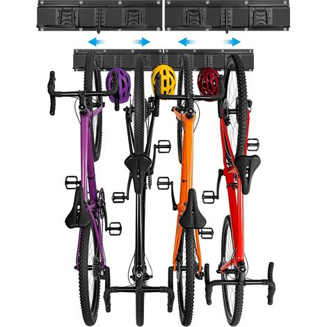 Support Vélo Mural Vertical, Charge Max 120+ kg,4 Vélos + 3 Casques Porte Vélo Mural Vertical en Acier au Carbone, Support Mural de Rangement de Vélos pour Garage,Fer Solide Antirouille (1/5)