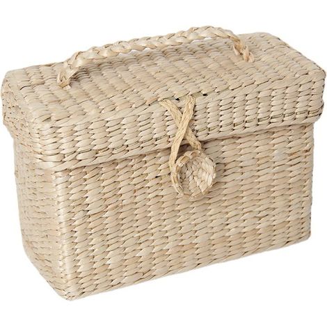 Boîte de rangement artisanale en rotin avec couvercle pour objets divers, panier en paille vintage, boîte à bijoux, décoration intérieure (1/5)