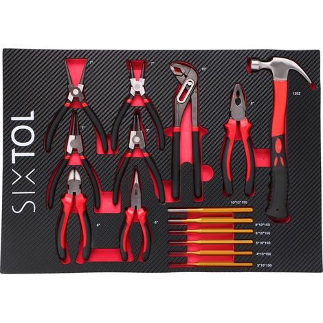 Plateau d'outils mécaniques 4 Module d'outils 15 pièces Pinces, marteau, percuteurs Insert Eva pour chariot d'atelier