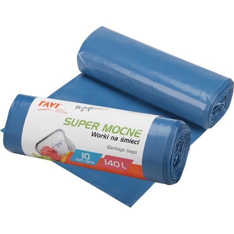 Bolsas de basura súper resistentes de LDPE de 140 L, 10 unidades, azules, resistentes y gruesas. (1/2)