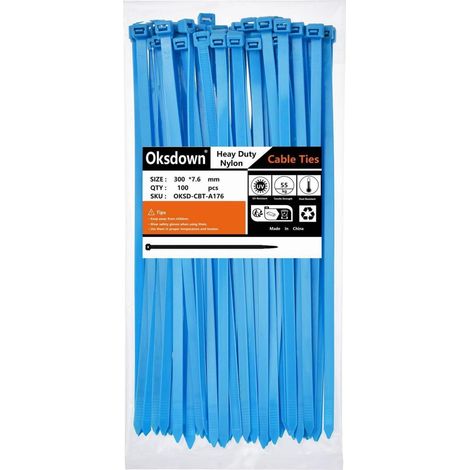 Kabelbinder 300mm x 7,6mm, 100 Stück, 55kg Zugfestigkeit, UV-beständig, Blau (1/4)