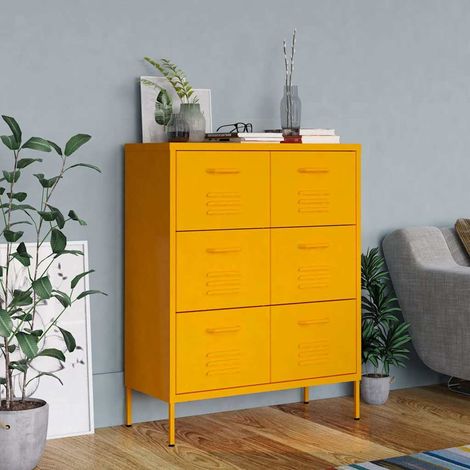 Armoire à tiroirs Meuble de Rangement - Style Contemporain Jaune moutarde 80x35x101,5 cm Acier BV383583 - BonneVie (1/5)