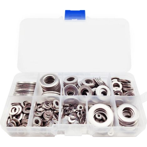 Rondelles, rondelles plates pour vis, 580 pièces Kit d'assortiment de rondelles plates en acier inoxydable M2 M2.5 M3 M4 M5 M6 M8 M10 M12 9 tailles (1/4)