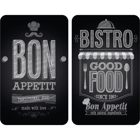 Protection plaque de cuisson, «Bon Appetit» Plaque de protection induction, gazinière, vitrocéramique Verre trempé Lot de 2 30 x 52 cm Noir (1/5)