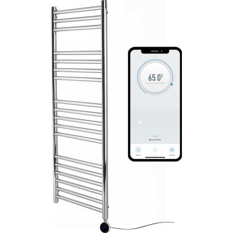 Riga Stainless Steel WiFi Smart Electric Heated Towel Rail 600mm W x 1200mm H