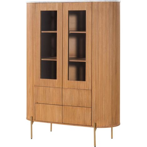 Highboard Mango 120x45x160 natur lackiert / Marmor weiß BARCELONA 540