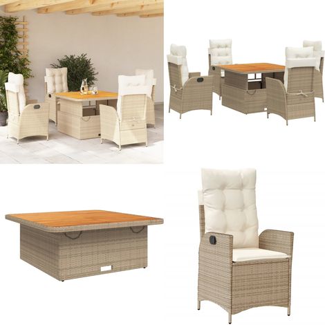 5-tlg. Garten-Essgruppe mit Kissen Beige Poly Rattan - Gartentisch - Sitzkissen (1/5)