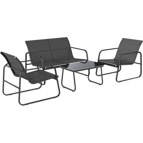 Salon de jardin 4 places avec canapé, fauteuils et table basse, gris anthracite et noir (1/5)