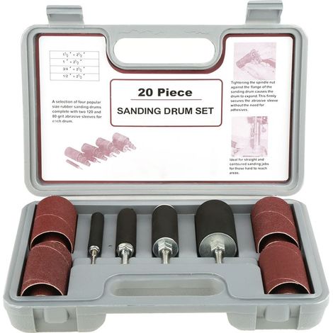 Kit de ponceuse à tambour 20 pièces, avec étui de rangement ponçage coussin auto-extensible longue durée de vie bricolage durable pour menuiserie amélioration de l'habitat travail du bois (1/5)