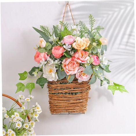 Couronne d'hortensias suspendue – printemps/été, panier réutilisable, élégante, pour porte/jardin (1/3)