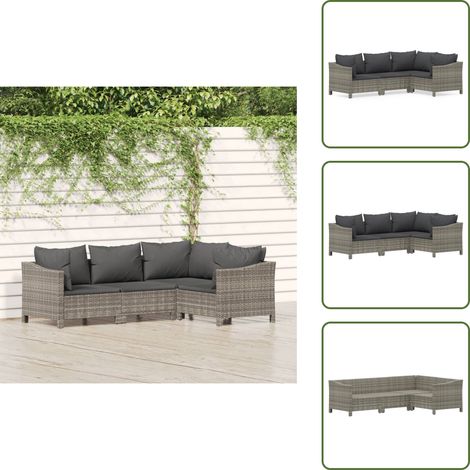 Divano con cuscini - vidaXL Set Divani da Giardino 4 pz con Cuscini in Polyrattan Grigio - Divano da esterno