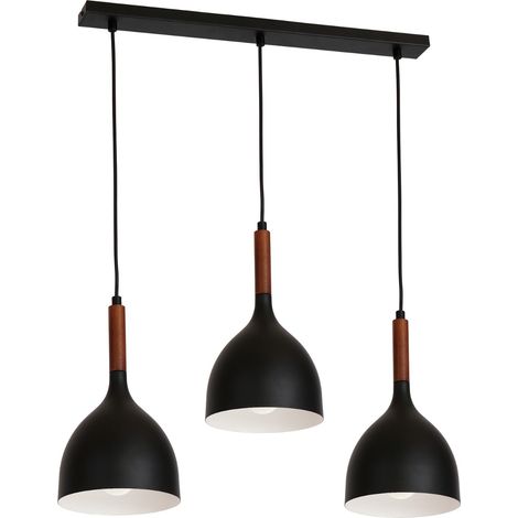 Suspension noire bois 3lumières 72cm 3xE27 Noak Luminex