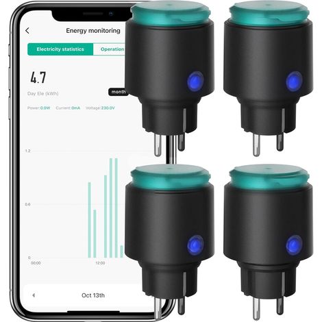 Prise Connectée WiFi Extérieure IP44 Mesure de Consommation Électrique, Compatible avec et, Smart Life APP, 2.4GHz, 4PCs (1/5)
