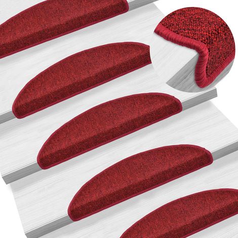 INLIFE Tapis d'escalier 15 pcs Rouge bordeaux 56 x 17 x 3 cm (1/5)