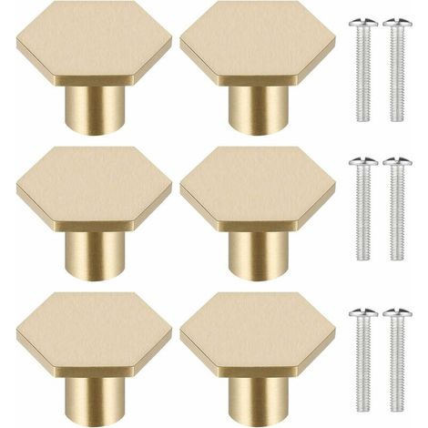 Solid Brass Cabinet Knobs, Hexagonal Brass Cupboard Drawer Door Handle, Furniture Handle, Dresser Drawer Cabinet Door Knobs for Kitchen, Bathroom, Living Room,Guazhuni,6Pcs