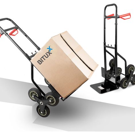 Treppenkarre Sackkarre Treppe Treppensackkarre 200kg Treppensteiger Stapelkarre Klappbar Hartreifen Schwarz (1/5)