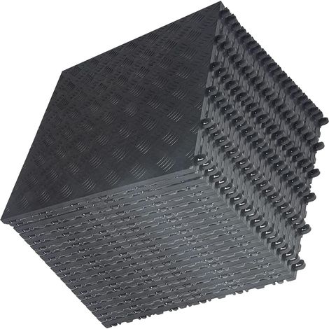 Lot de 20 dalles de sol de garage en PVC à emboîter, 40 x 40 cm, antidérapantes et résistantes, faciles à poser, design plaques de diamant, noires (1/5)