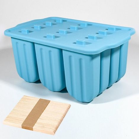 Stampo in silicone per ghiaccioli con 12 scomparti + 50 bastoncini di legno Riutilizzabile, adatto al contatto con gli alimenti e facile da sformare